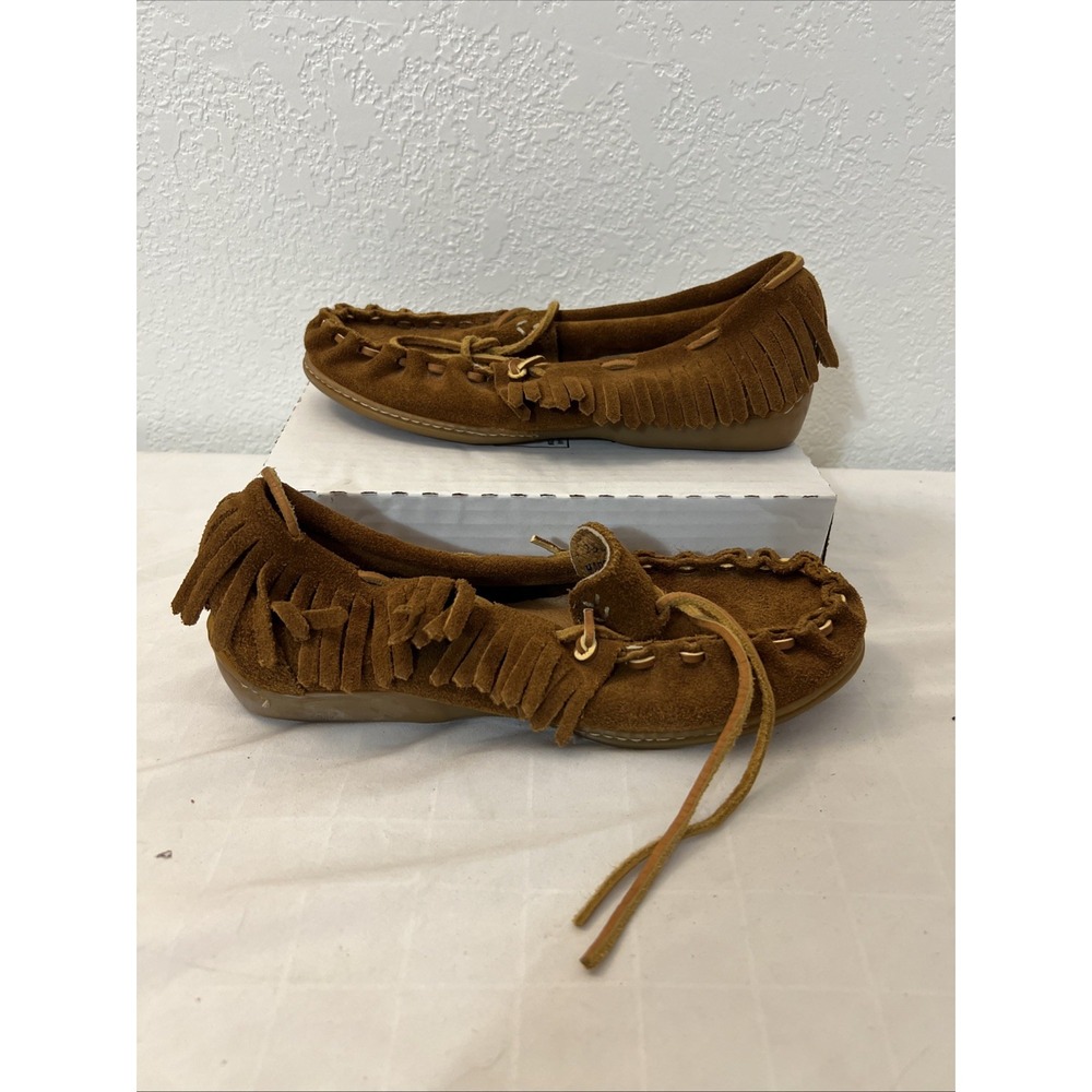Minnetonka Leather Fringe Moccacins‎ Mens 5 Womens 7 Boho Slip On Casual